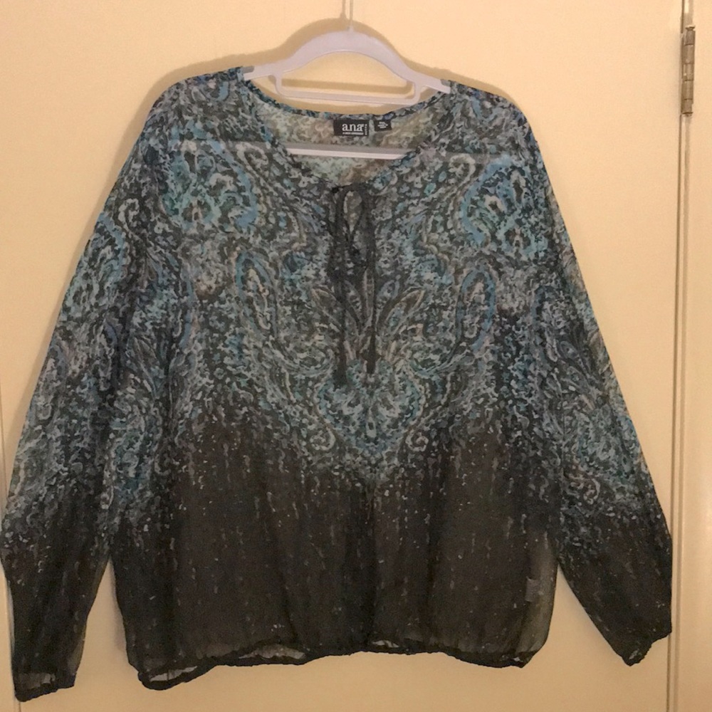A.N.A Black and Teal P/XL See-through Blouse